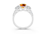White gold Three-Stone Cushion Cut Citrine Ring with Pavé Band and Prong Setting_15