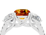 White gold Three-Stone Cushion Cut Citrine Ring with Pavé Band and Prong Setting_16
