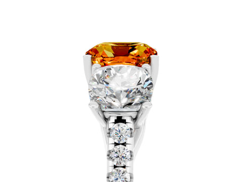 White gold Three-Stone Cushion Cut Citrine Ring with Pavé Band and Prong Setting_17