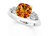 White gold Three-Stone Cushion Cut Citrine Ring with Pear Side Stones and Four-Prong Setting_1