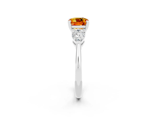 Silver Three-Stone Cushion Cut Citrine Ring with Pear Side Stones and Four-Prong Setting