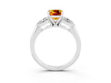 White gold Three-Stone Cushion Cut Citrine Ring with Pear Side Stones and Four-Prong Setting_3