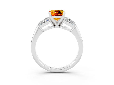 White gold Three-Stone Cushion Cut Citrine Ring with Pear Side Stones and Four-Prong Setting_3