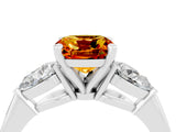 White gold Three-Stone Cushion Cut Citrine Ring with Pear Side Stones and Four-Prong Setting_4