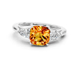 White gold Three-Stone Cushion Cut Citrine Ring with Pear  Side Stones in Four-Prong Setting_12