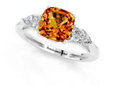 White gold Three-Stone Cushion Cut Citrine Ring with Pear  Side Stones in Four-Prong Setting_13