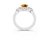 White gold Three-Stone Cushion Cut Citrine Ring with Pear  Side Stones in Four-Prong Setting_15