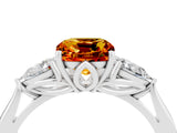 White gold Three-Stone Cushion Cut Citrine Ring with Pear  Side Stones in Four-Prong Setting_16