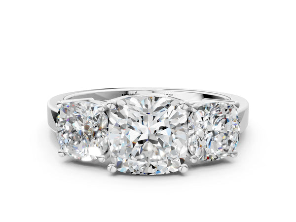 White gold Three-Stone Round Cut Diamond Engagement Ring with Flat Band and Four-Prong Setting