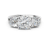 White gold Three-Stone Cushion Cut Cut Diamond Engagement Ring with Flat Band and Four-Prong Setting_140