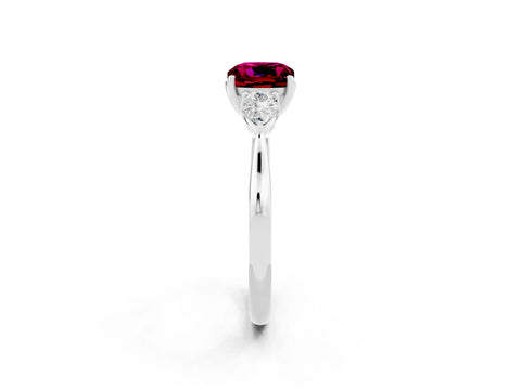 White gold Three-Stone Cushion Cut Cut Diamond Ring with Pear Side Stones in Four-Prong Setting_2