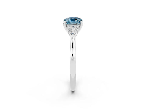 White gold Three-Stone Cushion Cut Cut Diamond Ring with Pear Side Stones in Four-Prong Setting_2