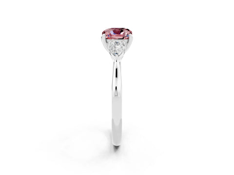 White gold Three-Stone Cushion Cut Cut Diamond Ring with Pear Side Stones in Four-Prong Setting_2