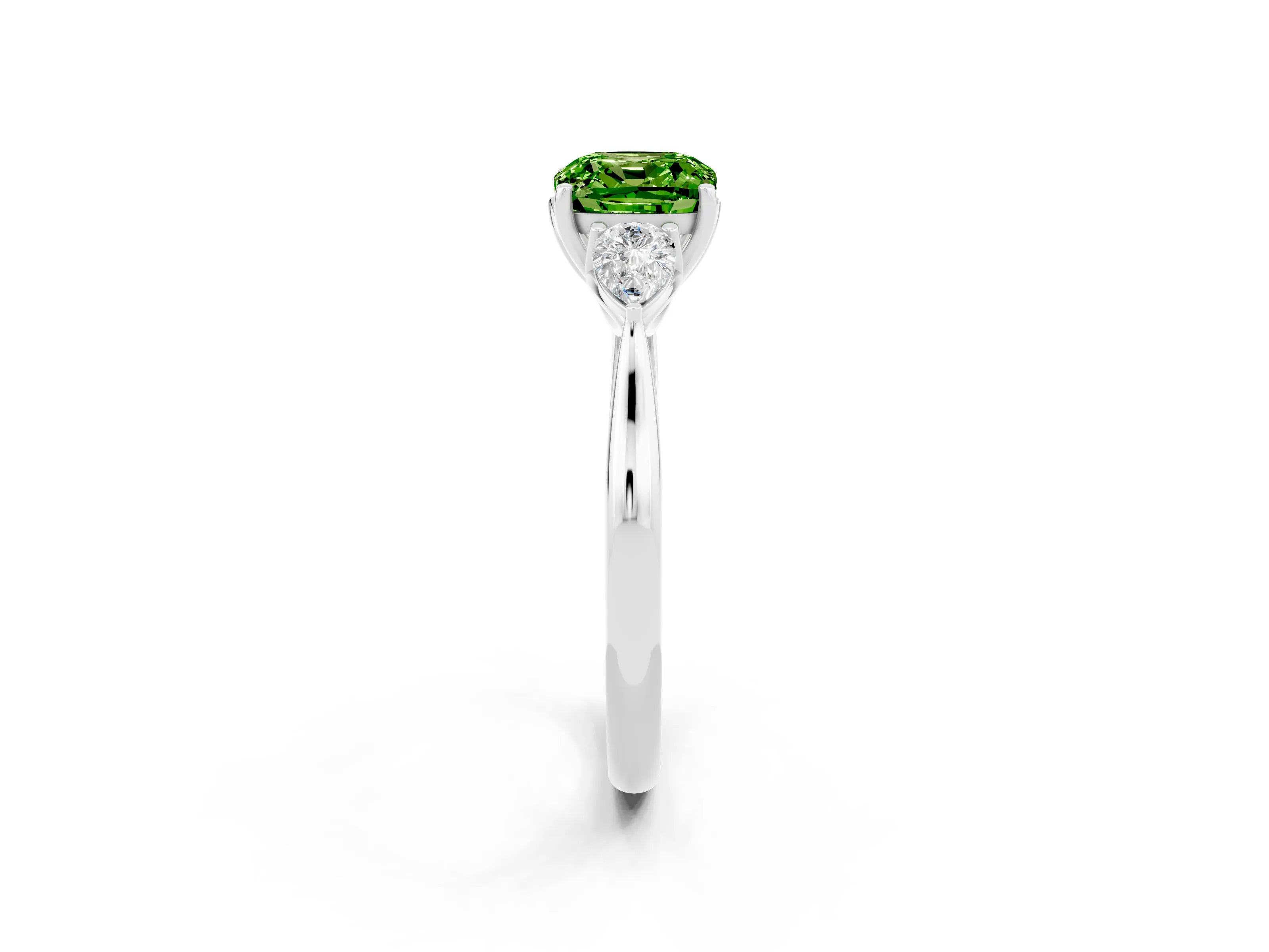 White gold Three-Stone Cushion Cut Cut Diamond Ring with Pear Side Stones in Four-Prong Setting_2