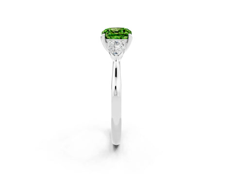 White gold Three-Stone Cushion Cut Cut Diamond Ring with Pear Side Stones in Four-Prong Setting_2