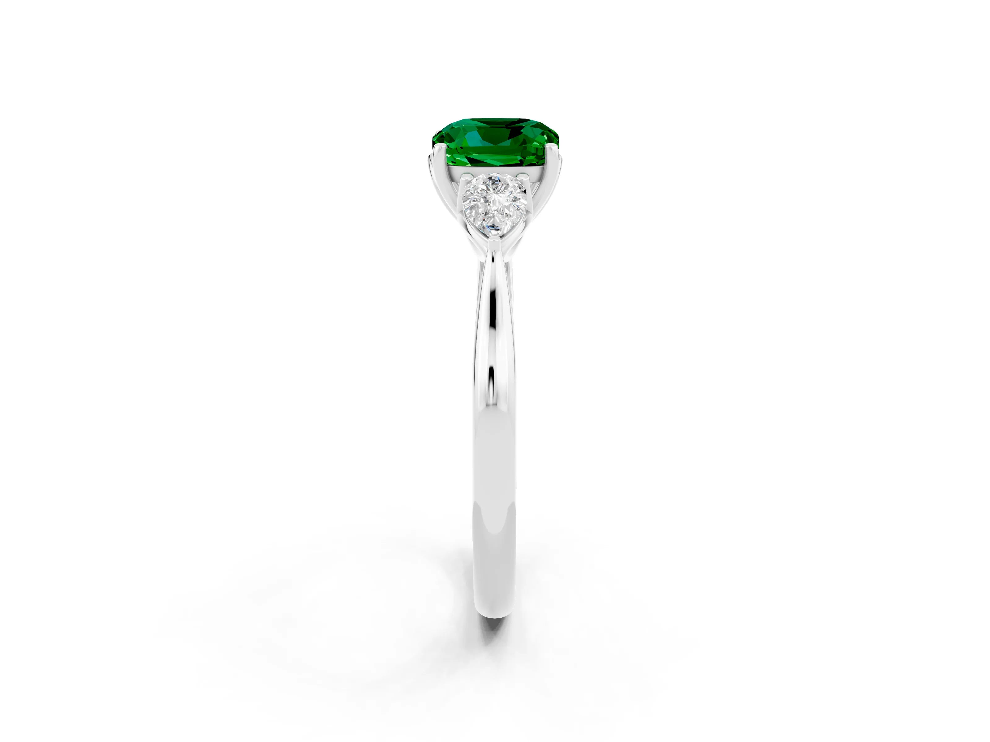 White gold Three-Stone Cushion Cut Cut Diamond Ring with Pear Side Stones in Four-Prong Setting_2