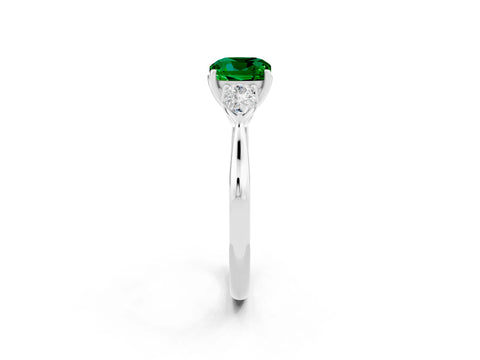 White gold Three-Stone Cushion Cut Cut Diamond Ring with Pear Side Stones in Four-Prong Setting_2