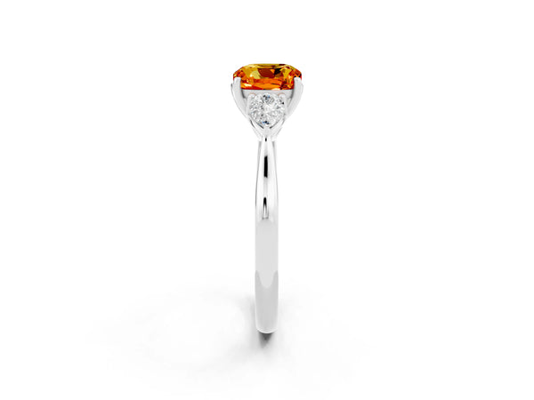 White gold Three-Stone Cushion Cut Citrine Ring with Pear  Side Stones in Four-Prong Setting