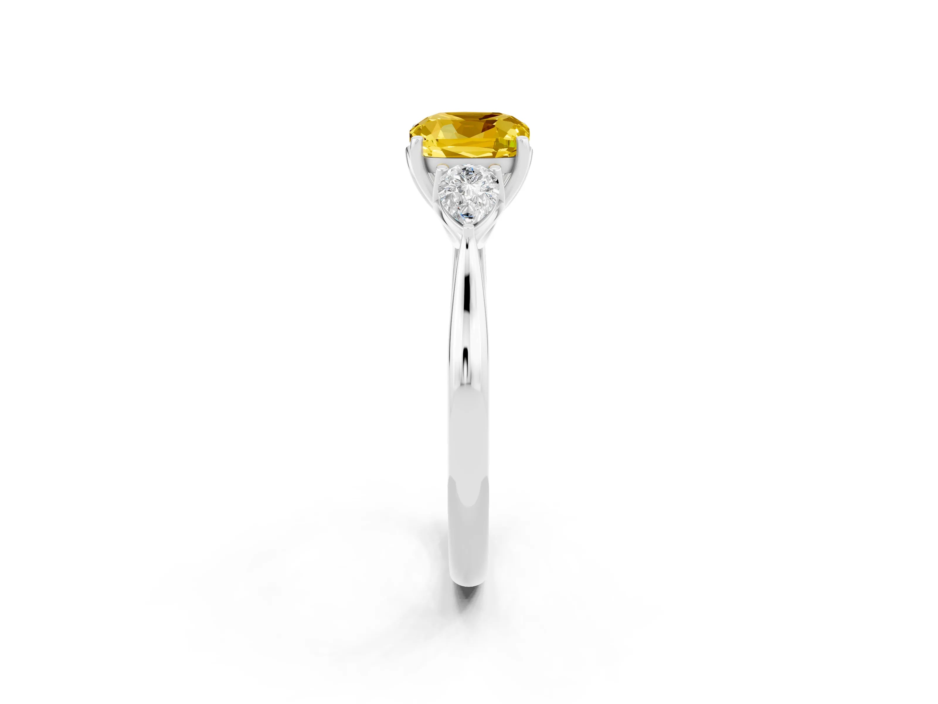 White gold Three-Stone Cushion Cut Cut Diamond Ring with Pear Side Stones in Four-Prong Setting_2