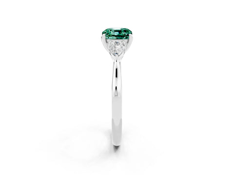 White gold Three-Stone Cushion Cut Cut Diamond Ring with Pear Side Stones in Four-Prong Setting_2