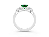 White gold Three-Stone Cushion Cut Cut Diamond Ring with Pear Side Stones in Four-Prong Setting_3