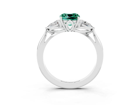 White gold Three-Stone Cushion Cut Cut Diamond Ring with Pear Side Stones in Four-Prong Setting_3