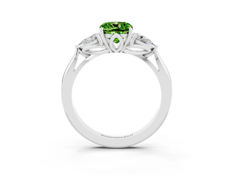 White gold Three-Stone Cushion Cut Cut Diamond Ring with Pear Side Stones in Four-Prong Setting_3