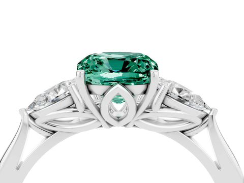 White gold Three-Stone Cushion Cut Cut Diamond Ring with Pear Side Stones in Four-Prong Setting_4