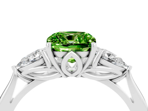 White gold Three-Stone Cushion Cut Cut Diamond Ring with Pear Side Stones in Four-Prong Setting_4