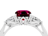 White gold Three-Stone Cushion Cut Cut Diamond Ring with Pear Side Stones in Four-Prong Setting_4