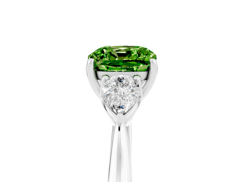 White gold Three-Stone Cushion Cut Cut Diamond Ring with Pear Side Stones in Four-Prong Setting_5