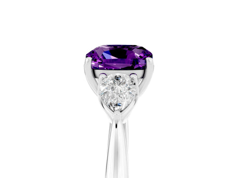 White gold Three-Stone Cushion Cut Cut Diamond Ring with Pear Side Stones in Four-Prong Setting_5