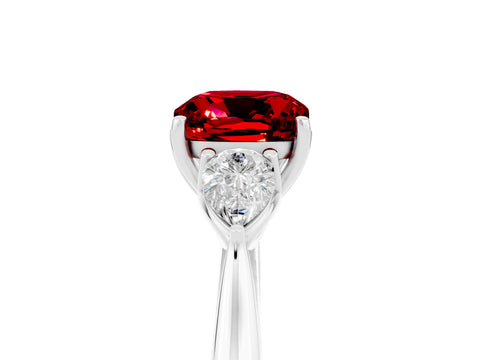 White gold Three-Stone Cushion Cut Cut Diamond Ring with Pear Side Stones in Four-Prong Setting_5