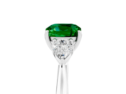 White gold Three-Stone Cushion Cut Cut Diamond Ring with Pear Side Stones in Four-Prong Setting_5