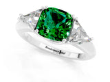 White gold Three-Stone Cushion Cut Cut Diamond Ring with Trillion Side Stones and Four-Prong Setting_1