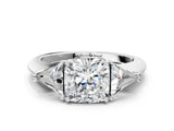 White gold Three-Stone Cushion Cut Cut Diamond Ring with Trillion Side Stones and Four-Prong Setting_15