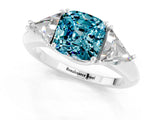 White gold Three-Stone Cushion Cut Cut Diamond Ring with Trillion Side Stones and Four-Prong Setting_1