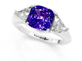 White gold Three-Stone Cushion Cut Cut Diamond Ring with Trillion Side Stones and Four-Prong Setting_1