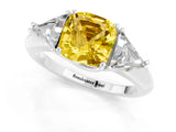 White gold Three-Stone Cushion Cut Cut Diamond Ring with Trillion Side Stones and Four-Prong Setting_1
