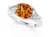 White gold Three-Stone Cushion Cut Cut Diamond Ring with Trillion Side Stones and Four-Prong Setting_1