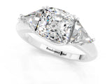 White gold Three-Stone Cushion Cut Cut Diamond Ring with Trillion Side Stones and Four-Prong Setting_1