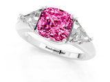 White gold Three-Stone Cushion Cut Cut Diamond Ring with Trillion Side Stones and Four-Prong Setting_1