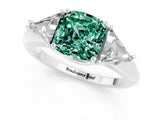 White gold Three-Stone Cushion Cut Cut Diamond Ring with Trillion Side Stones and Four-Prong Setting_1