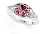 White gold Three-Stone Cushion Cut Cut Diamond Ring with Trillion Side Stones and Four-Prong Setting_1