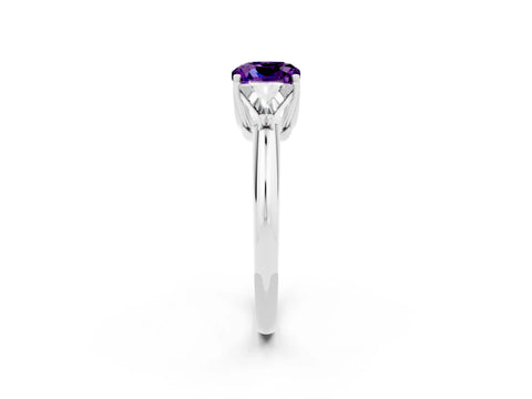 White gold Three-Stone Cushion Cut Cut Diamond Ring with Trillion Side Stones and Four-Prong Setting_2