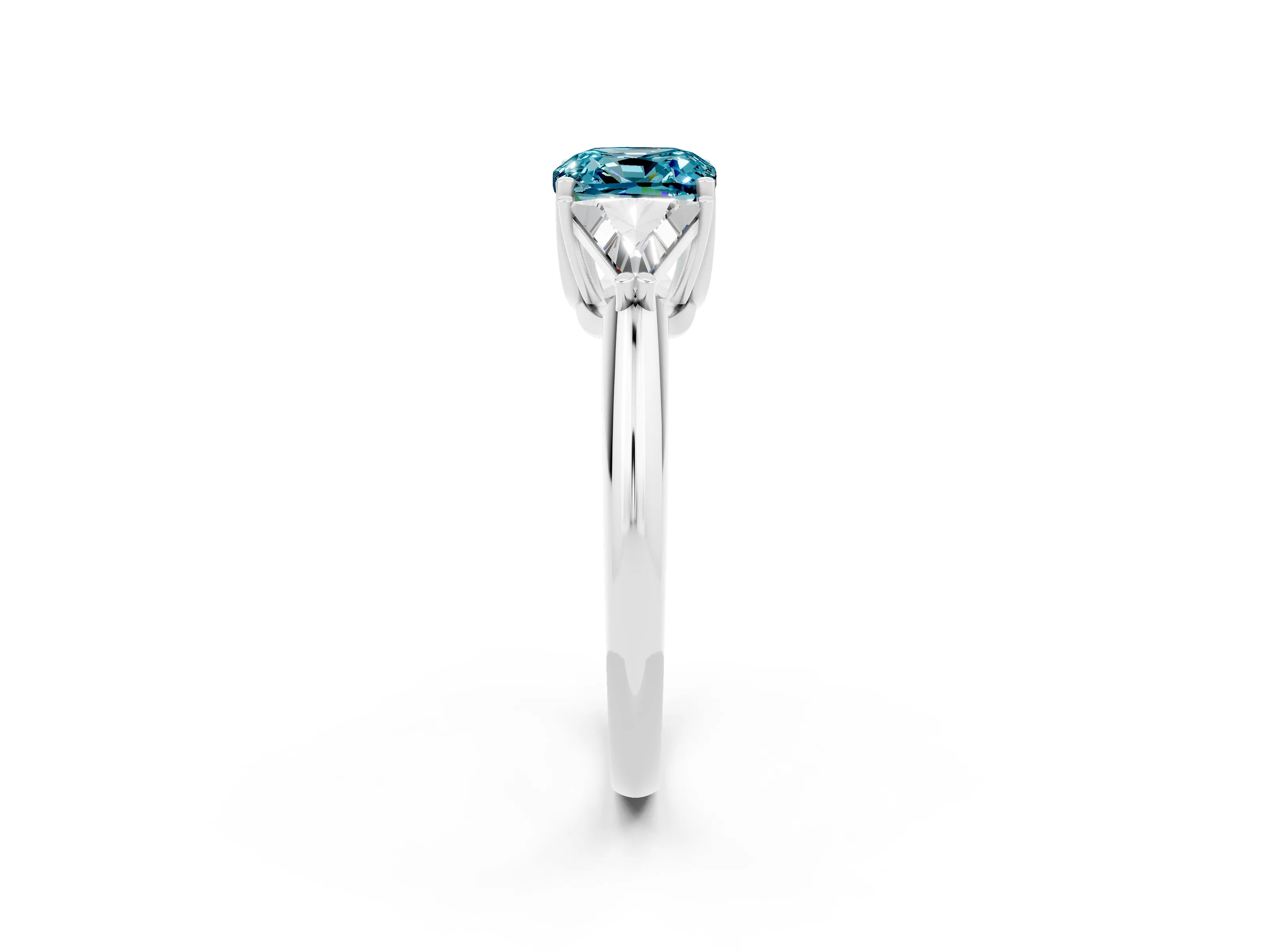 White gold Three-Stone Cushion Cut Cut Diamond Ring with Trillion Side Stones and Four-Prong Setting_2