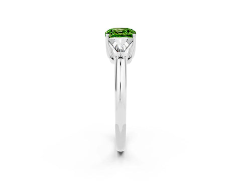 White gold Three-Stone Cushion Cut Cut Diamond Ring with Trillion Side Stones and Four-Prong Setting_2