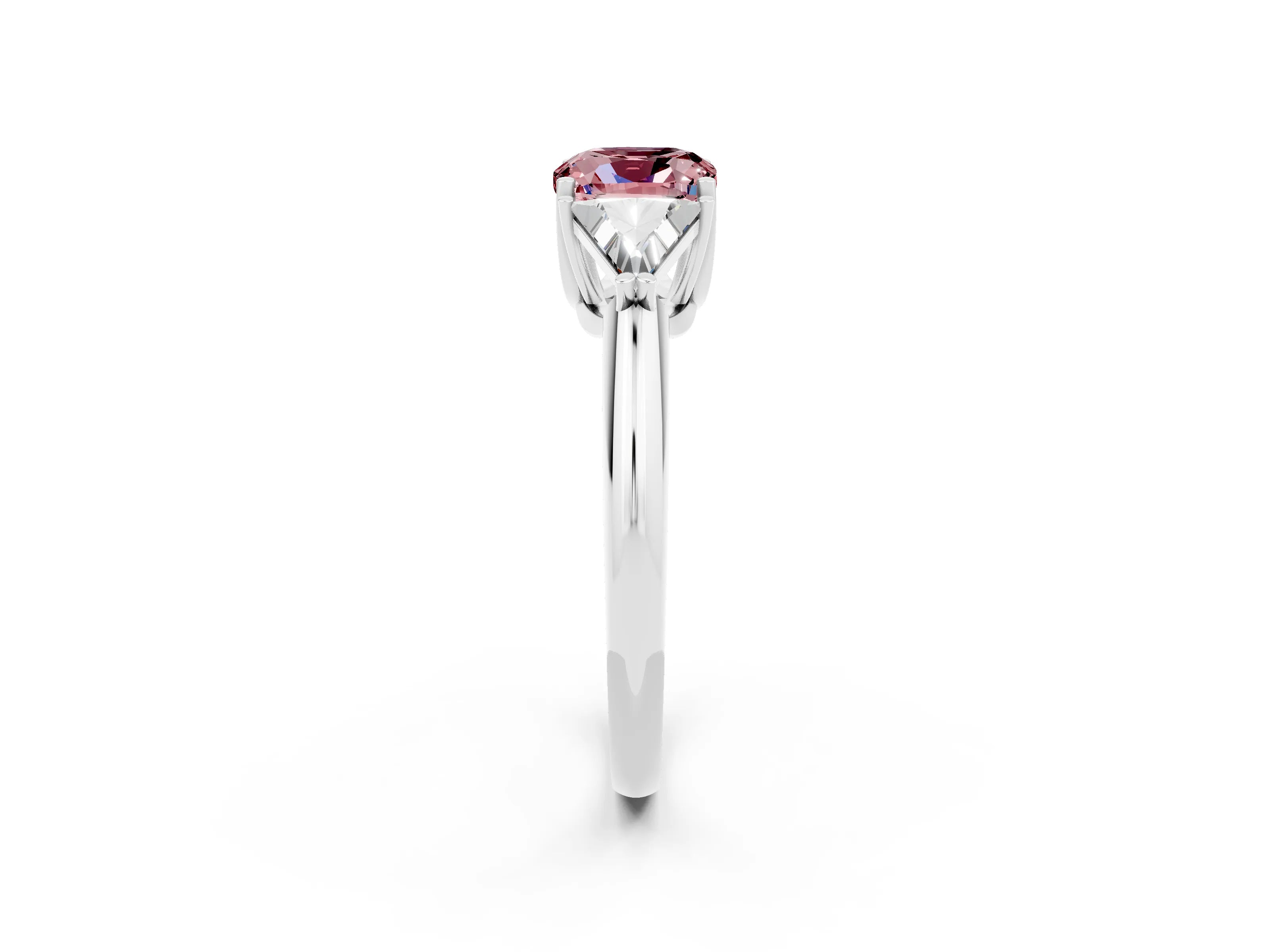 White gold Three-Stone Cushion Cut Cut Diamond Ring with Trillion Side Stones and Four-Prong Setting_2