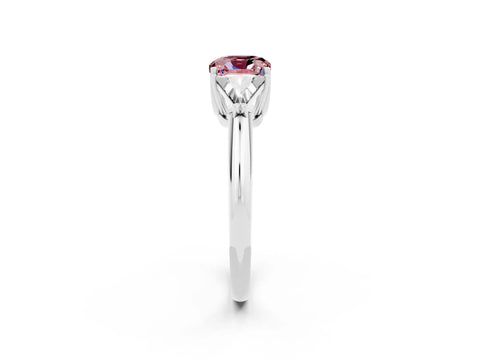 White gold Three-Stone Cushion Cut Cut Diamond Ring with Trillion Side Stones and Four-Prong Setting_2