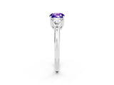 White gold Three-Stone Cushion Cut Cut Diamond Ring with Trillion Side Stones and Four-Prong Setting_2